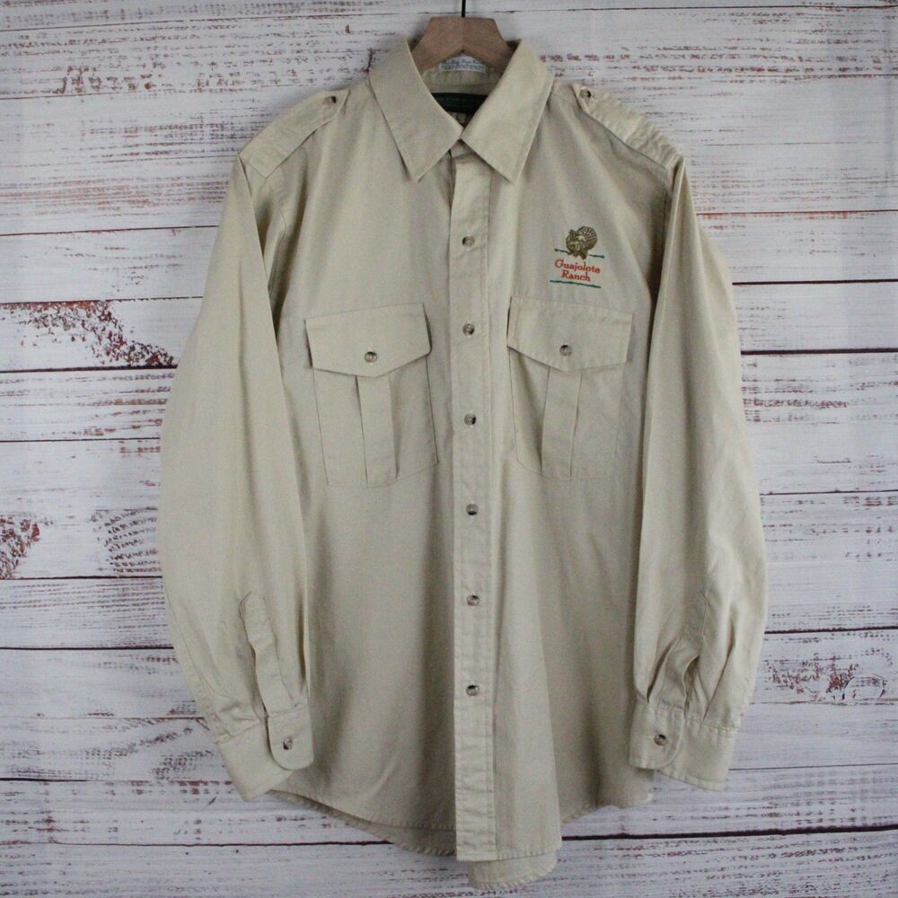 Vintage George Stafford & Sons Shirt Mens L Beige Button Up L/S Sport Hunt Logo